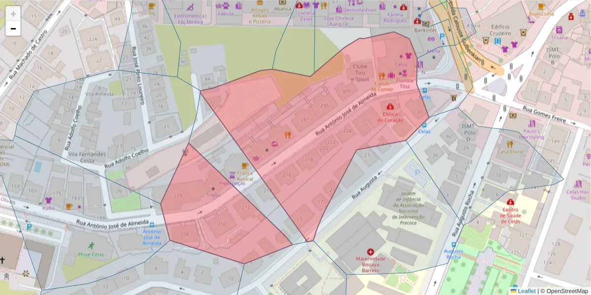 Mapa detalhado do código postal 3000-045 com limites, códigos postais vizinhos e agências dos correios