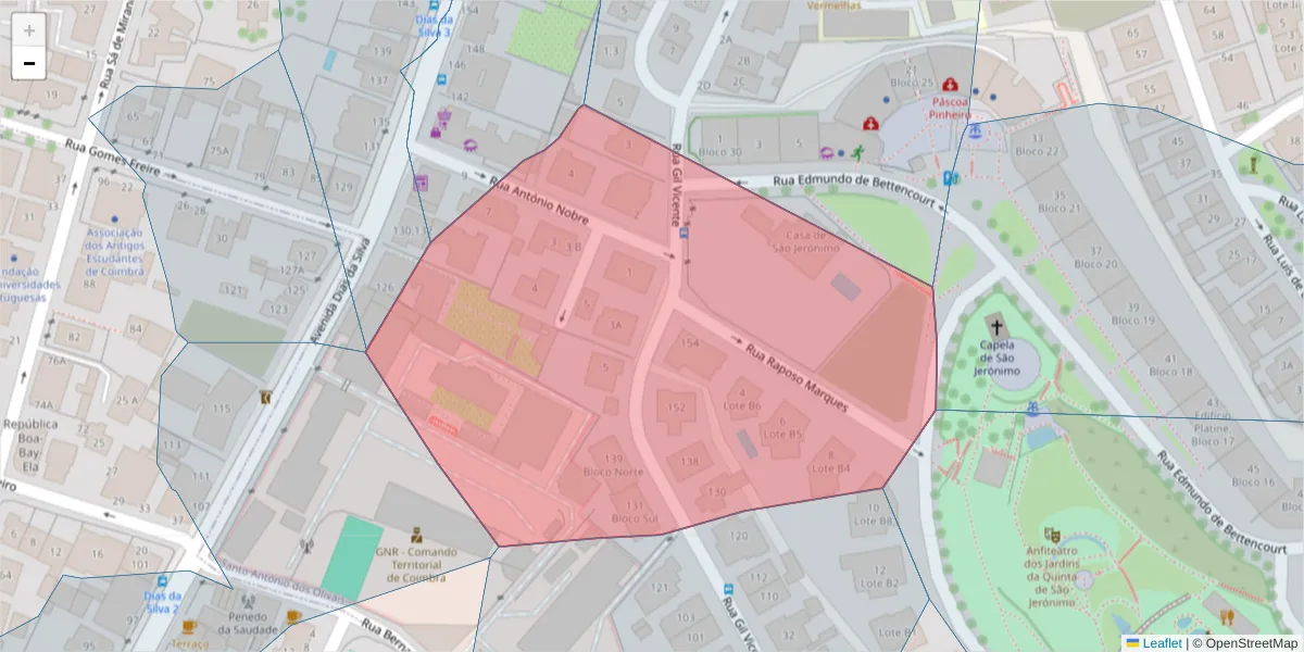 Mapa detalhado do código postal 3000-050 com limites, códigos postais vizinhos e agências dos correios