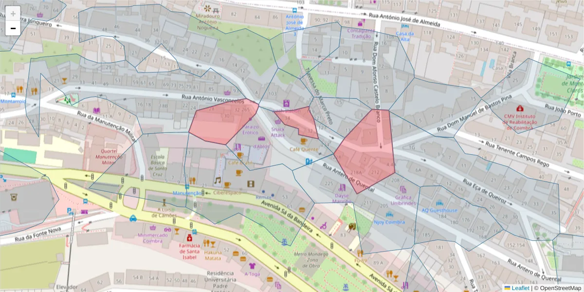 Mapa detalhado do código postal 3000-053 com limites, códigos postais vizinhos e agências dos correios