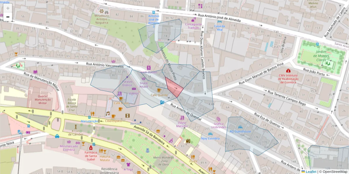 Mapa detalhado do código postal 3000-055 com limites, códigos postais vizinhos e agências dos correios