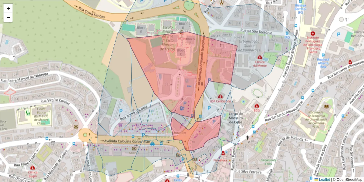 Mapa detalhado do código postal 3000-059 com limites, códigos postais vizinhos e agências dos correios