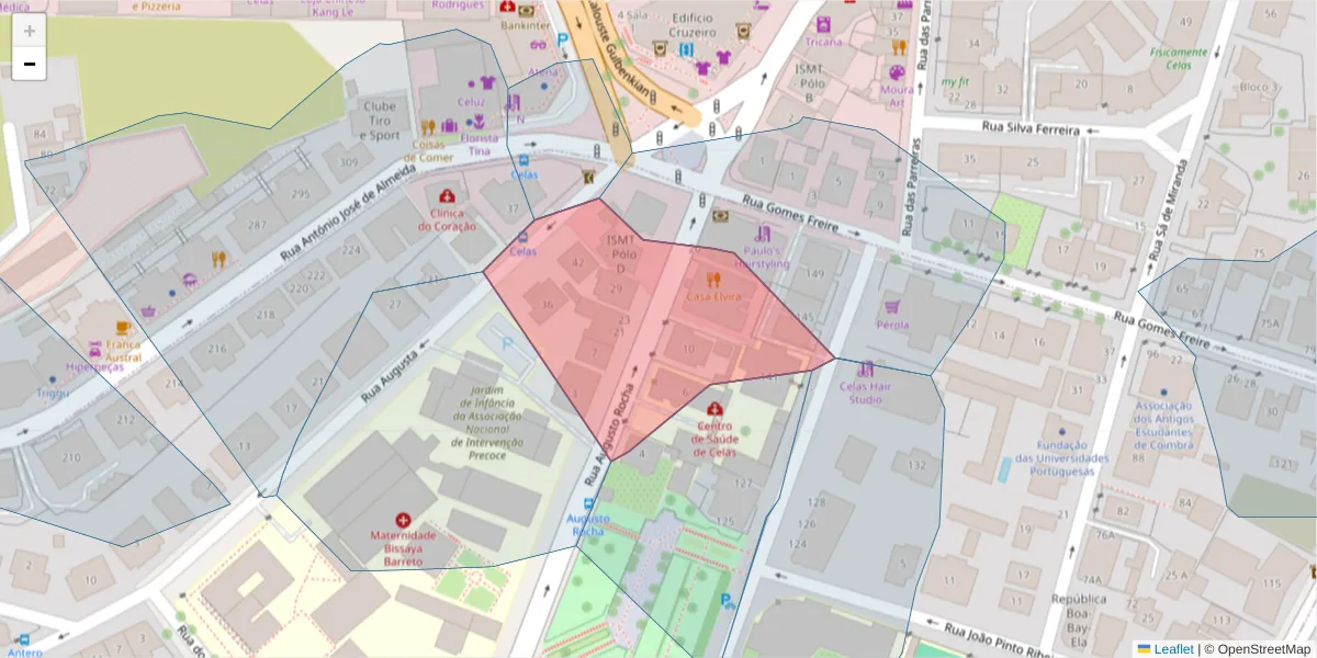 Mapa detalhado do código postal 3000-063 com limites, códigos postais vizinhos e agências dos correios
