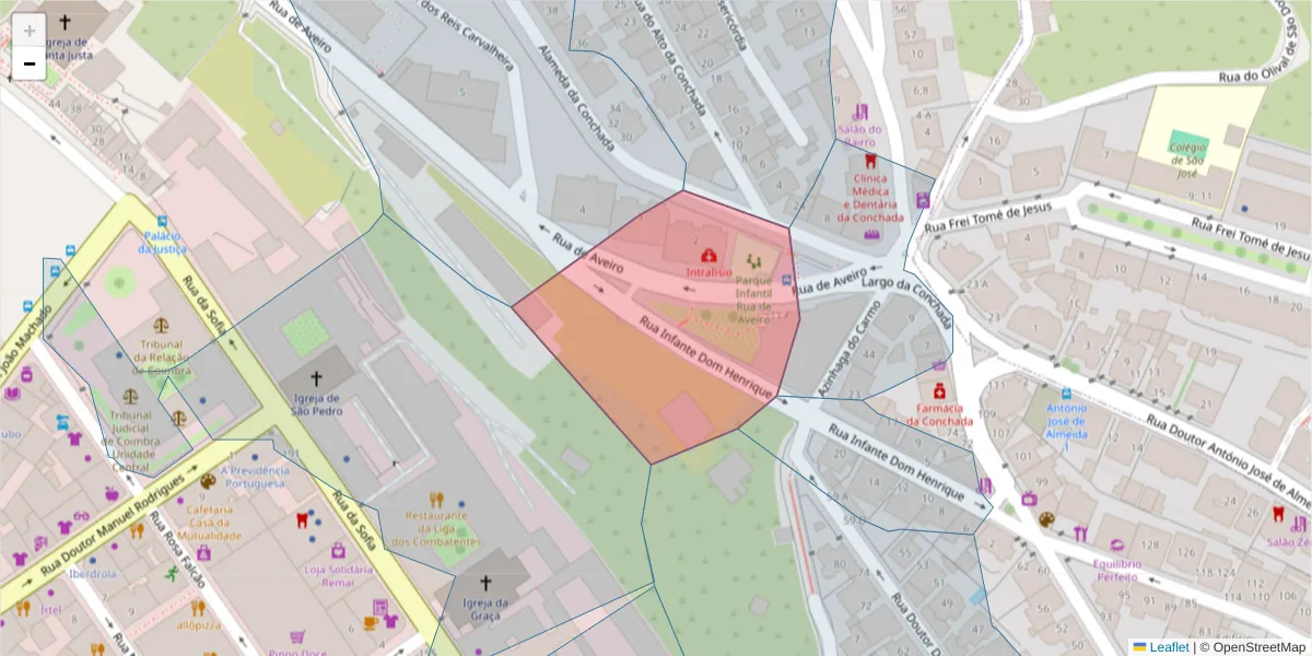Mapa detalhado do código postal 3000-064 com limites, códigos postais vizinhos e agências dos correios
