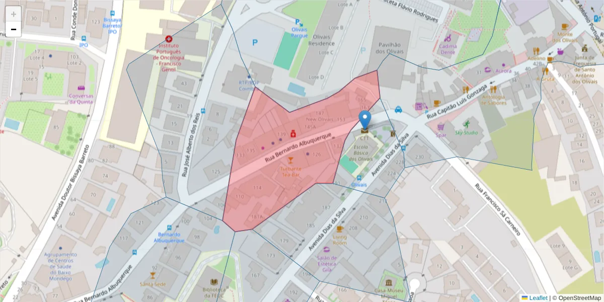Mapa detalhado do código postal 3000-073 com limites, códigos postais vizinhos e agências dos correios