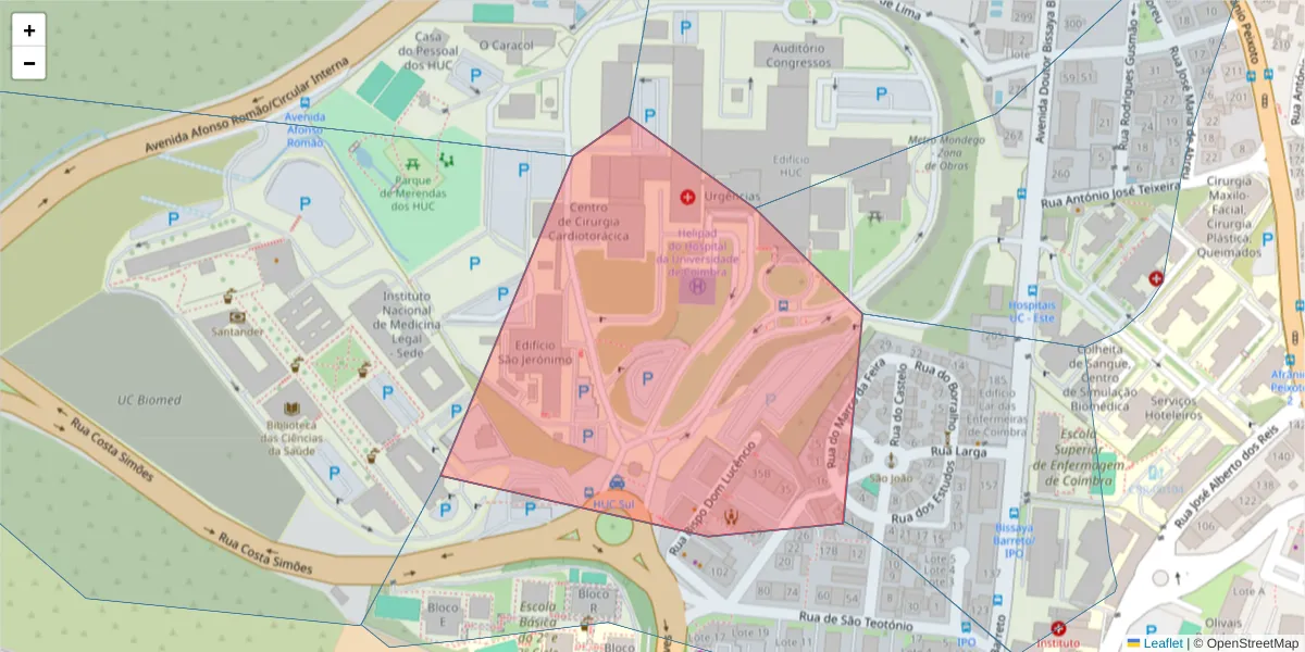 Mapa detalhado do código postal 3000-074 com limites, códigos postais vizinhos e agências dos correios