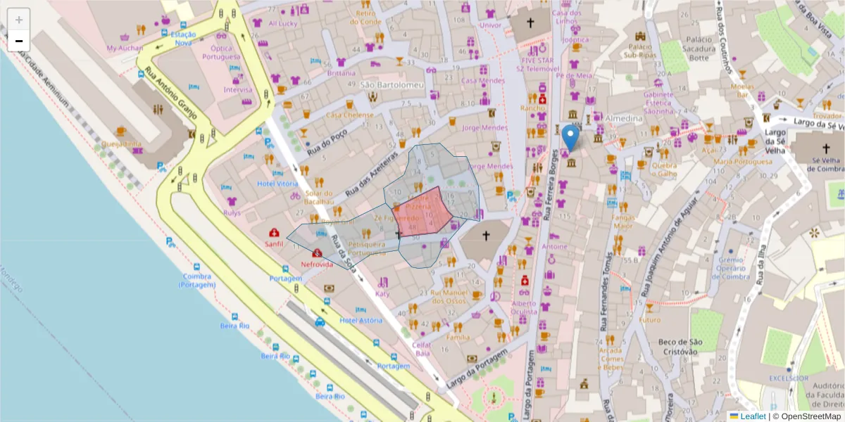 Mapa detalhado do código postal 3000-077 com limites, códigos postais vizinhos e agências dos correios