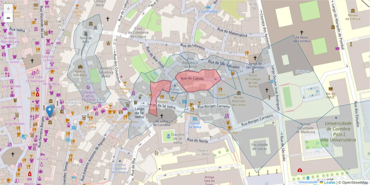 Mapa detalhado do código postal 3000-087 com limites, códigos postais vizinhos e agências dos correios