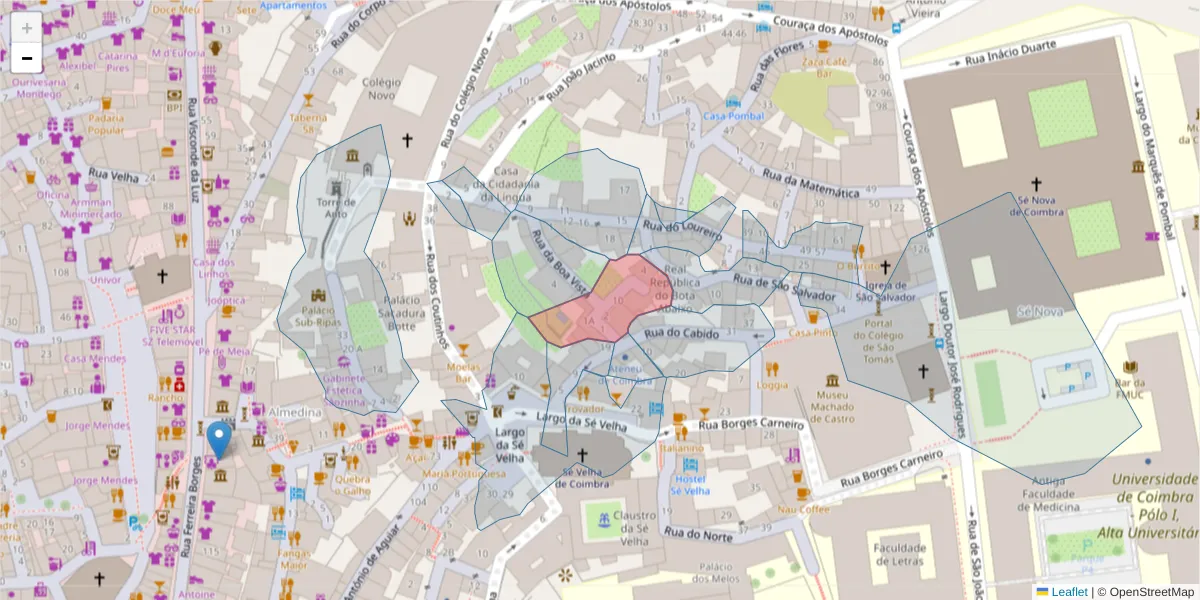 Mapa detalhado do código postal 3000-088 com limites, códigos postais vizinhos e agências dos correios