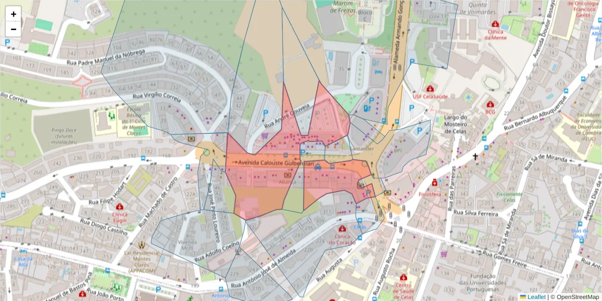 Mapa detalhado do código postal 3000-092 com limites, códigos postais vizinhos e agências dos correios