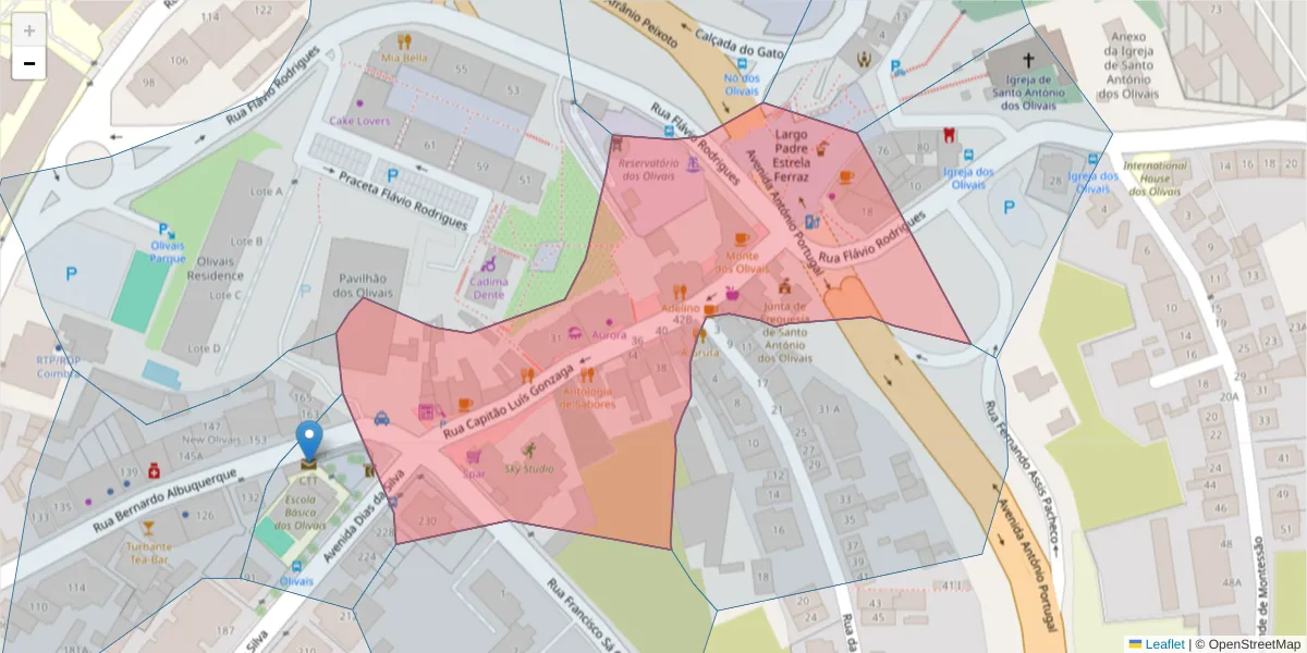 Mapa detalhado do código postal 3000-095 com limites, códigos postais vizinhos e agências dos correios