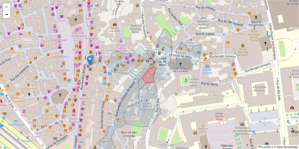 Mapa detalhado do código postal 3000-099 com limites, códigos postais vizinhos e agências dos correios