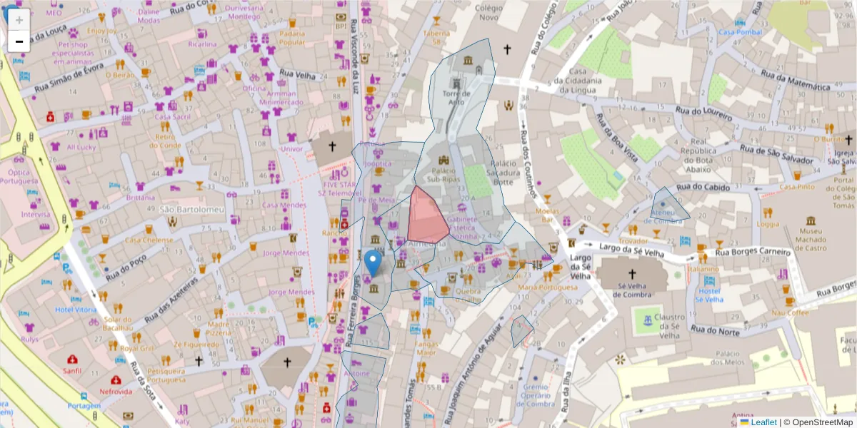 Mapa detalhado do código postal 3000-103 com limites, códigos postais vizinhos e agências dos correios