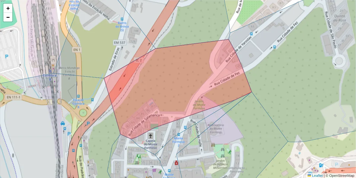 Mapa detalhado do código postal 3000-110 com limites, códigos postais vizinhos e agências dos correios