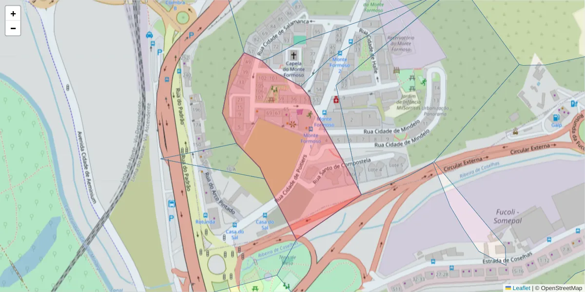 Mapa detalhado do código postal 3000-112 com limites, códigos postais vizinhos e agências dos correios