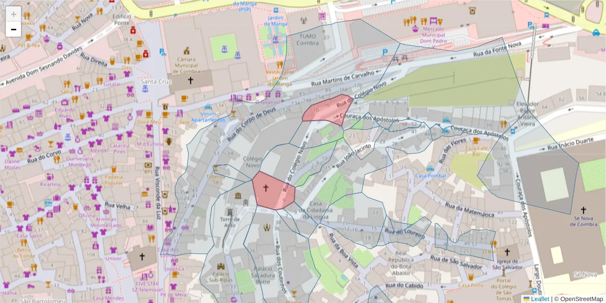 Mapa detalhado do código postal 3000-115 com limites, códigos postais vizinhos e agências dos correios