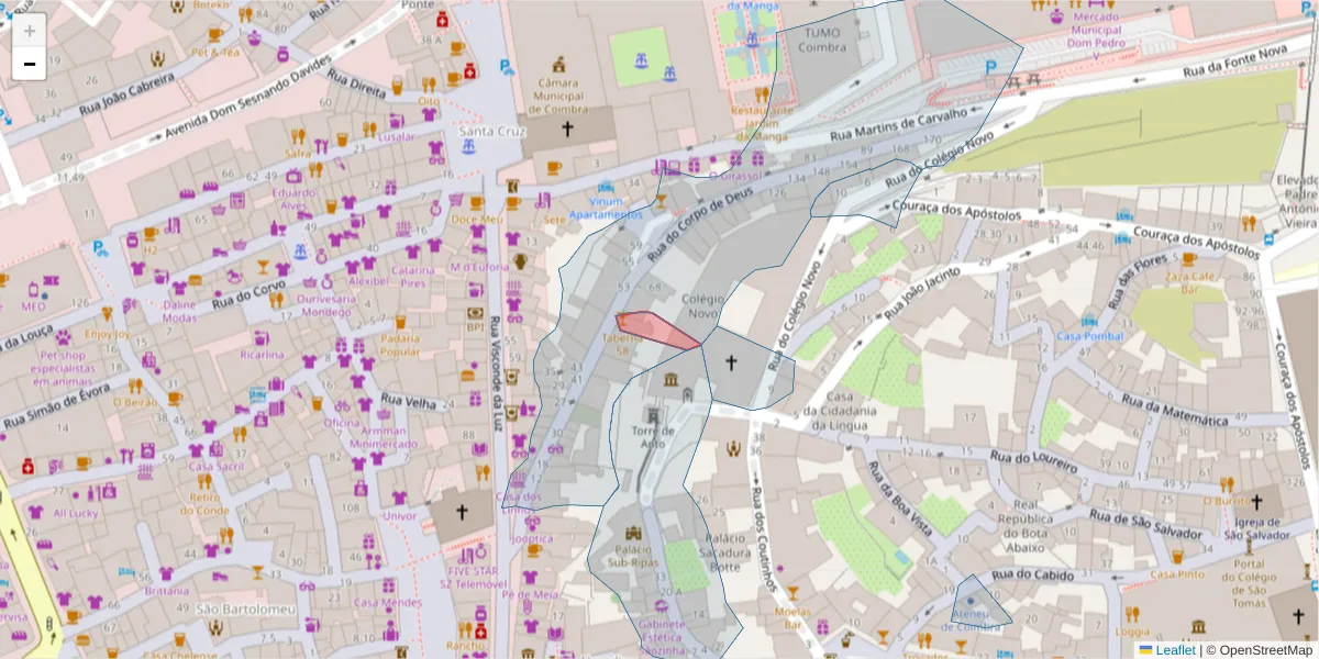 Mapa detalhado do código postal 3000-121 com limites, códigos postais vizinhos e agências dos correios