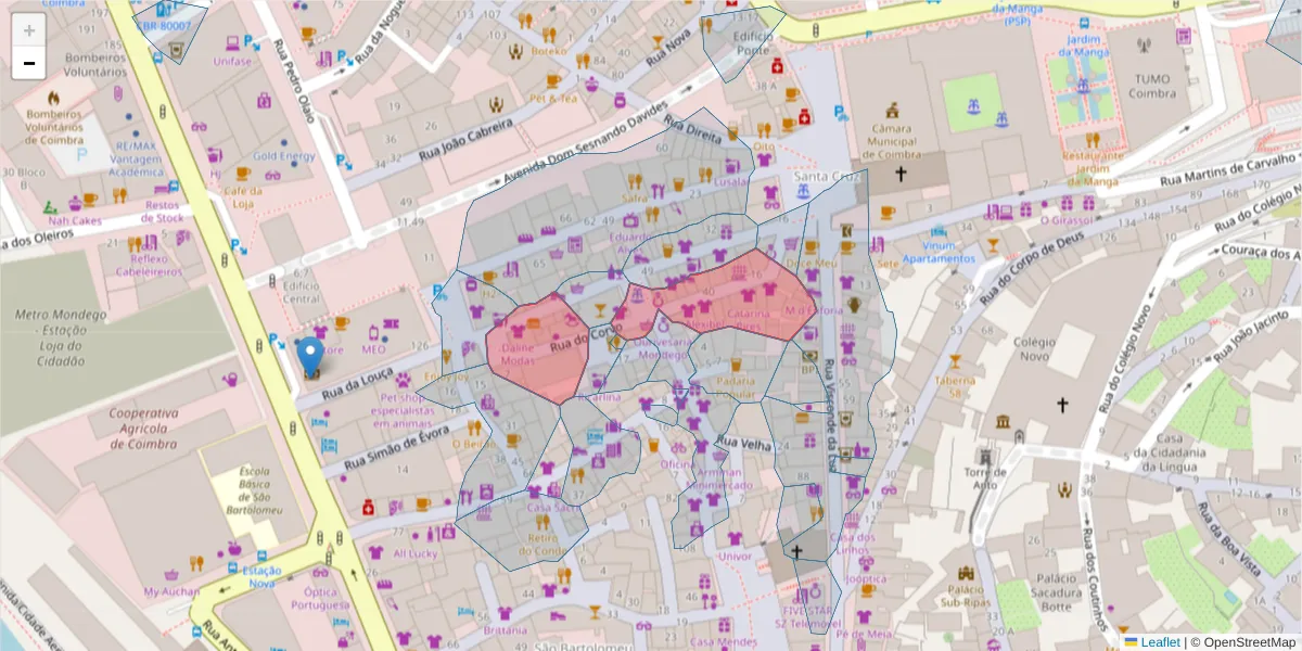 Mapa detalhado do código postal 3000-124 com limites, códigos postais vizinhos e agências dos correios