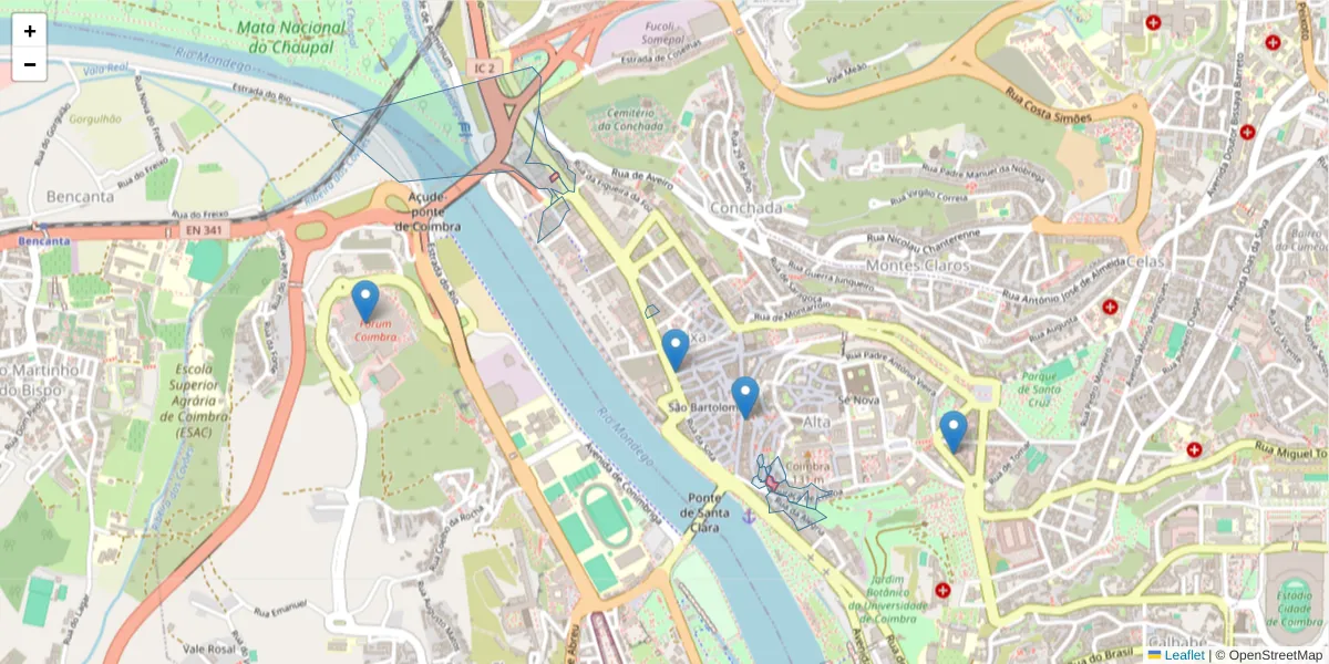 Mapa detalhado do código postal 3000-128 com limites, códigos postais vizinhos e agências dos correios