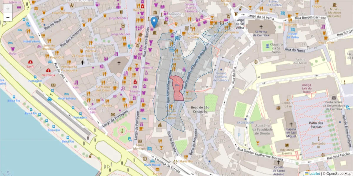 Mapa detalhado do código postal 3000-133 com limites, códigos postais vizinhos e agências dos correios