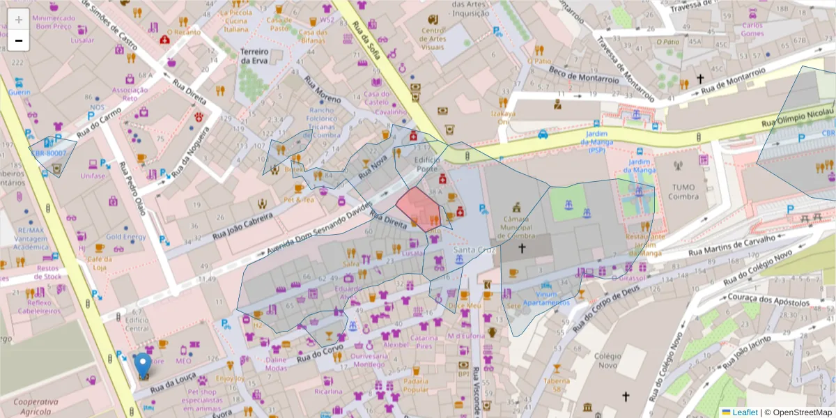 Mapa detalhado do código postal 3000-141 com limites, códigos postais vizinhos e agências dos correios