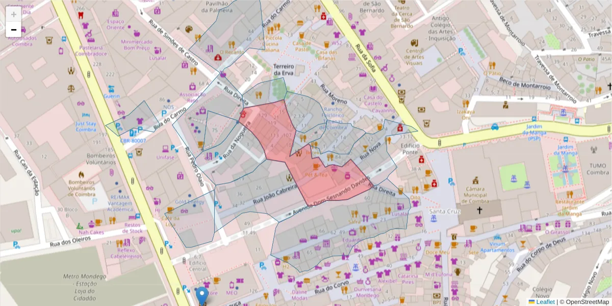 Mapa detalhado do código postal 3000-142 com limites, códigos postais vizinhos e agências dos correios