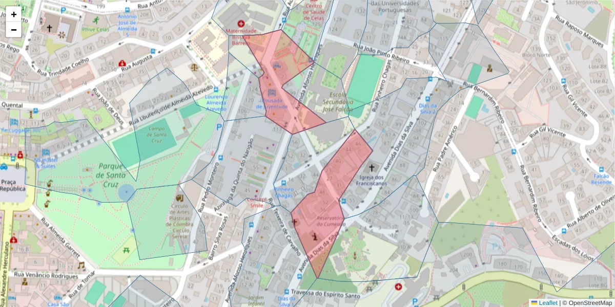 Mapa detalhado do código postal 3000-145 com limites, códigos postais vizinhos e agências dos correios
