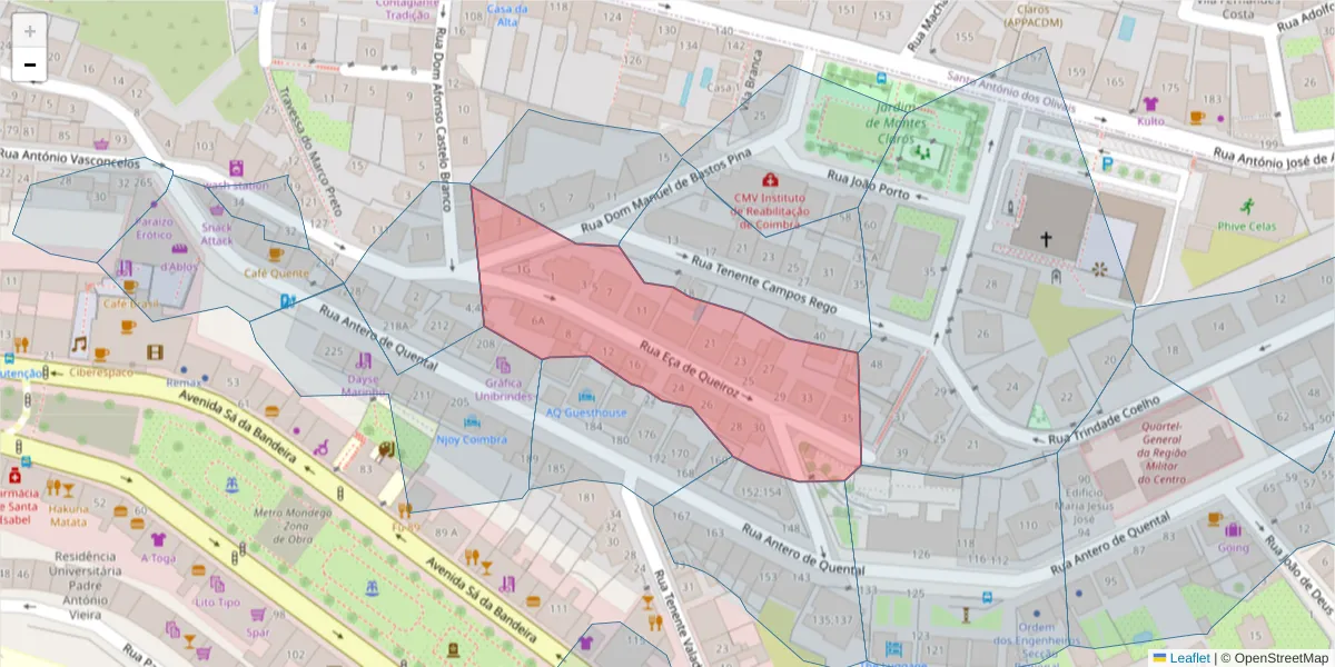 Mapa detalhado do código postal 3000-147 com limites, códigos postais vizinhos e agências dos correios