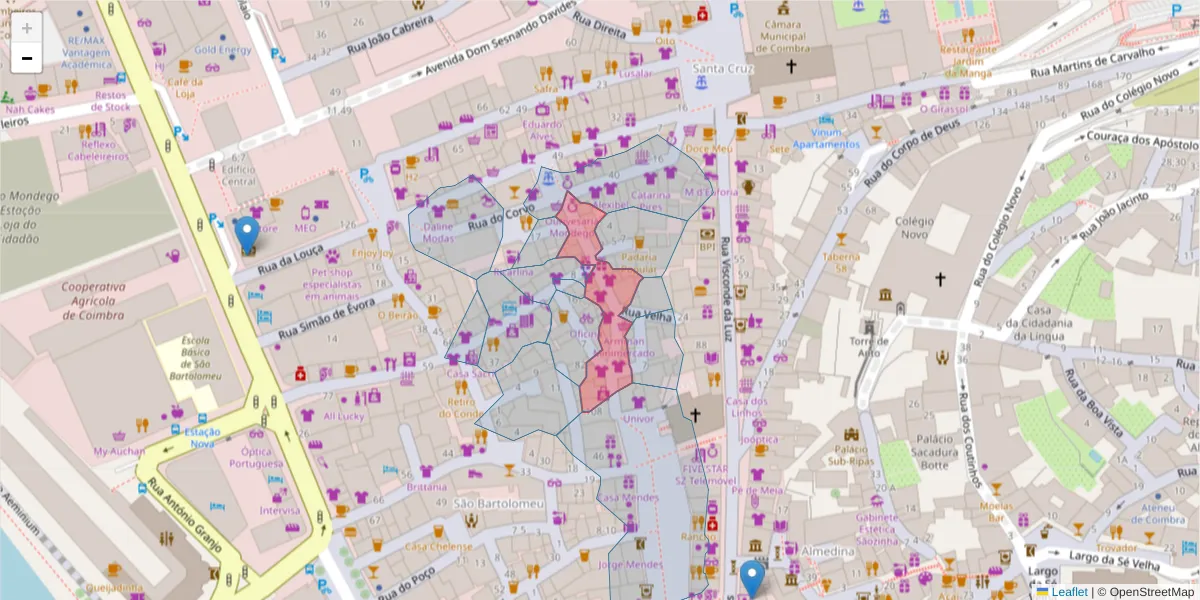 Mapa detalhado do código postal 3000-148 com limites, códigos postais vizinhos e agências dos correios