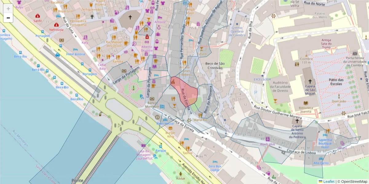Mapa detalhado do código postal 3000-161 com limites, códigos postais vizinhos e agências dos correios
