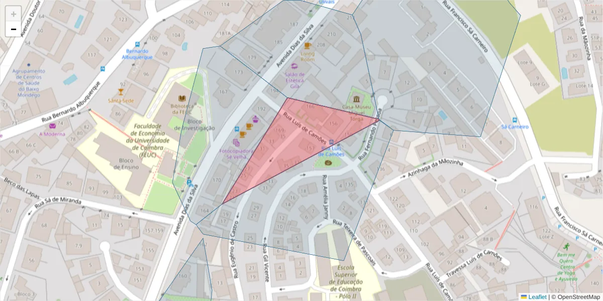 Mapa detalhado do código postal 3000-163 com limites, códigos postais vizinhos e agências dos correios