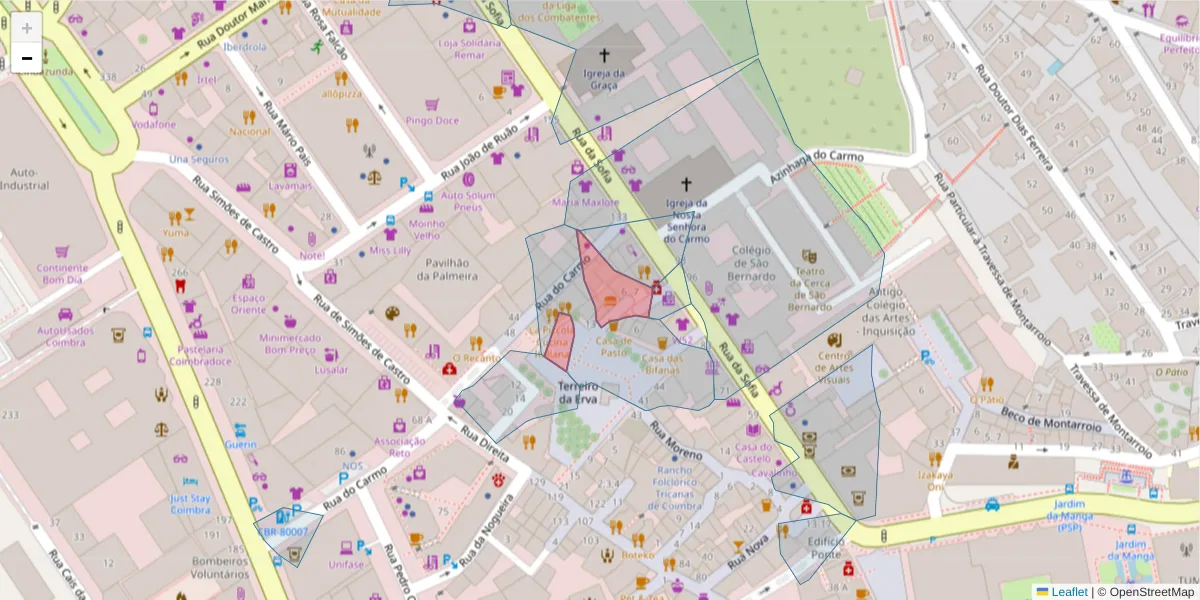 Mapa detalhado do código postal 3000-166 com limites, códigos postais vizinhos e agências dos correios