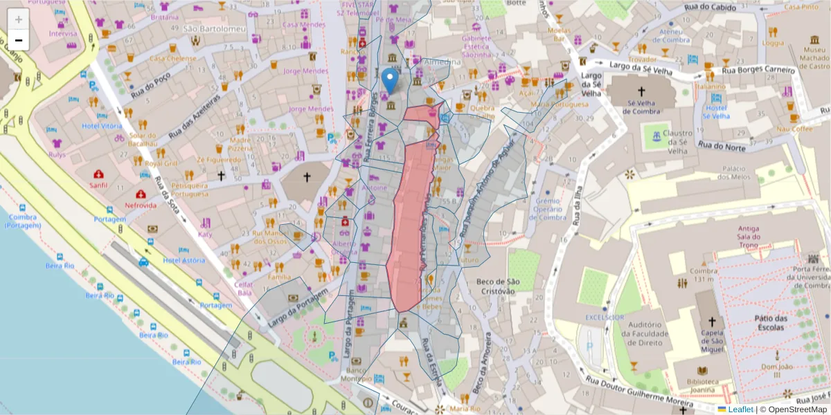 Mapa detalhado do código postal 3000-167 com limites, códigos postais vizinhos e agências dos correios