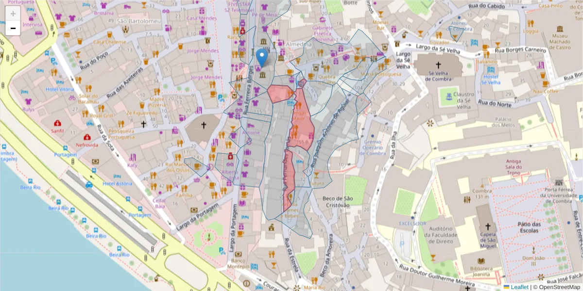 Mapa detalhado do código postal 3000-168 com limites, códigos postais vizinhos e agências dos correios