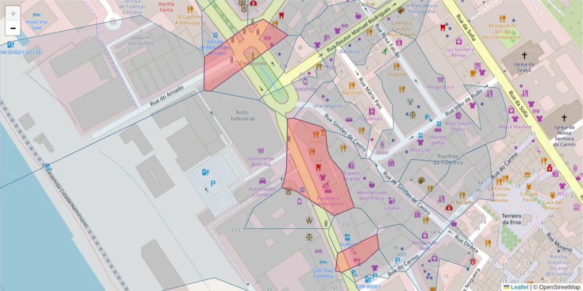 Mapa detalhado do código postal 3000-172 com limites, códigos postais vizinhos e agências dos correios