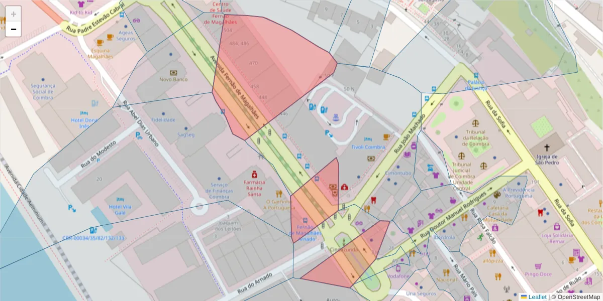Mapa detalhado do código postal 3000-173 com limites, códigos postais vizinhos e agências dos correios