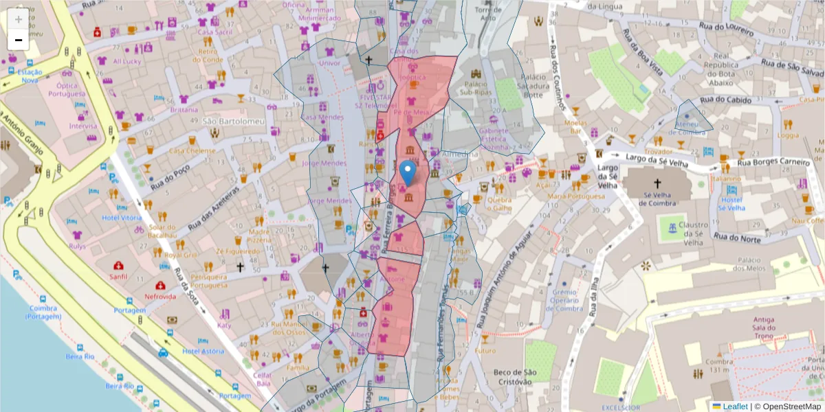 Mapa detalhado do código postal 3000-180 com limites, códigos postais vizinhos e agências dos correios
