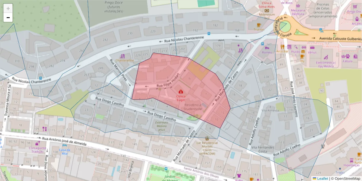 Mapa detalhado do código postal 3000-185 com limites, códigos postais vizinhos e agências dos correios