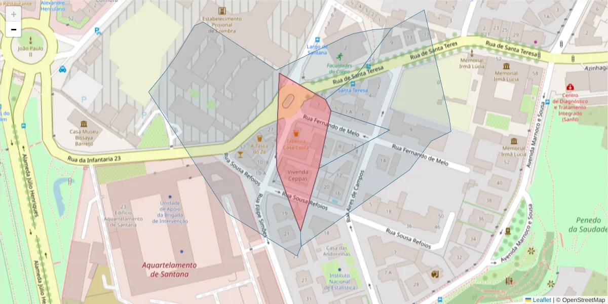 Mapa detalhado do código postal 3000-186 com limites, códigos postais vizinhos e agências dos correios
