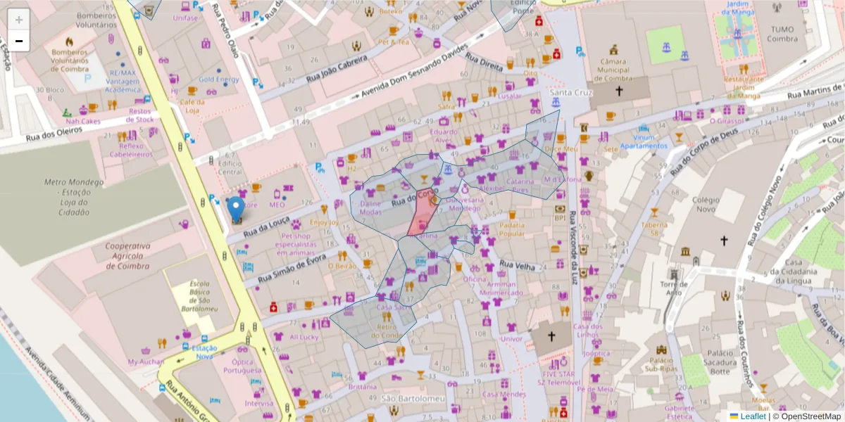 Mapa detalhado do código postal 3000-190 com limites, códigos postais vizinhos e agências dos correios