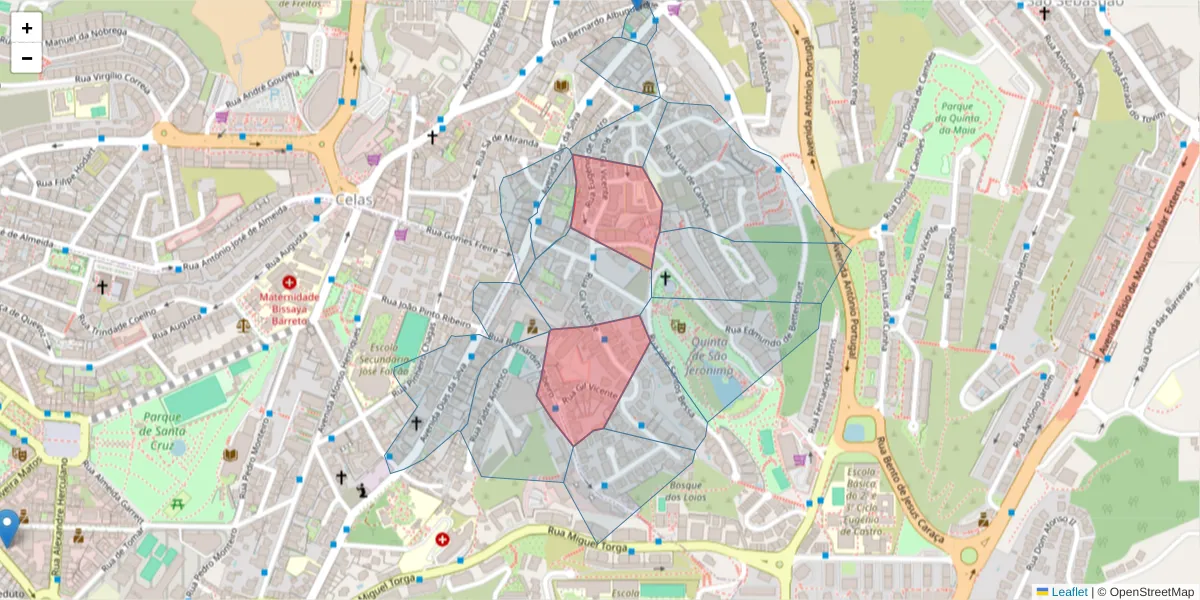 Mapa detalhado do código postal 3000-202 com limites, códigos postais vizinhos e agências dos correios