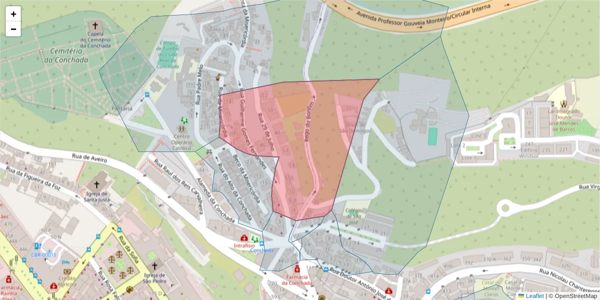 Mapa detalhado do código postal 3000-209 com limites, códigos postais vizinhos e agências dos correios