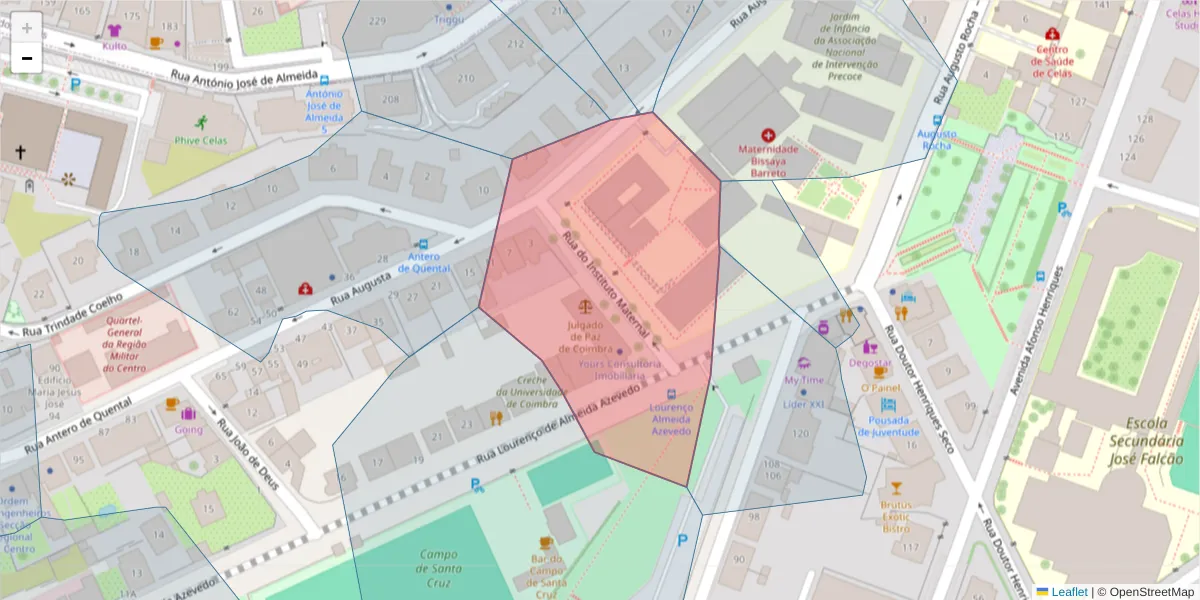 Mapa detalhado do código postal 3000-222 com limites, códigos postais vizinhos e agências dos correios