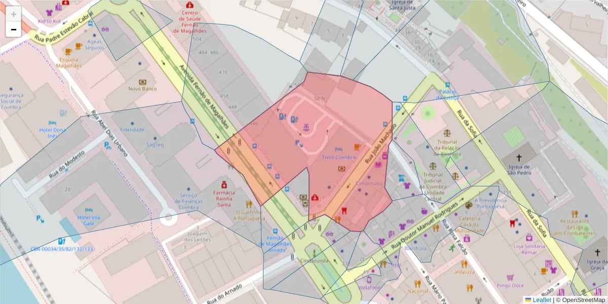 Mapa detalhado do código postal 3000-226 com limites, códigos postais vizinhos e agências dos correios