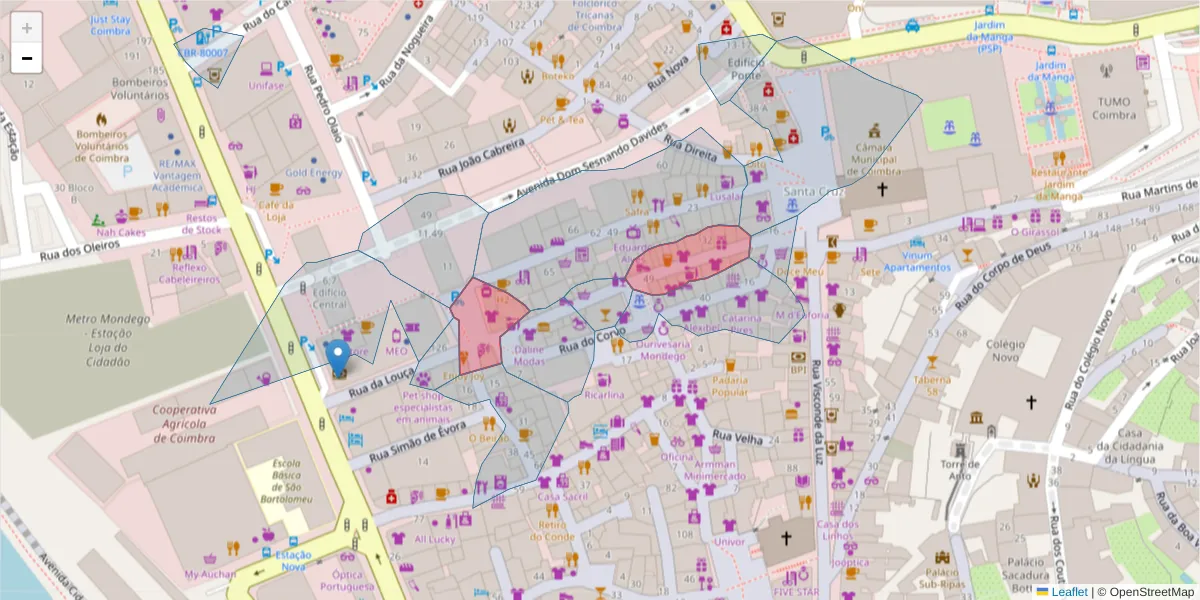 Mapa detalhado do código postal 3000-243 com limites, códigos postais vizinhos e agências dos correios
