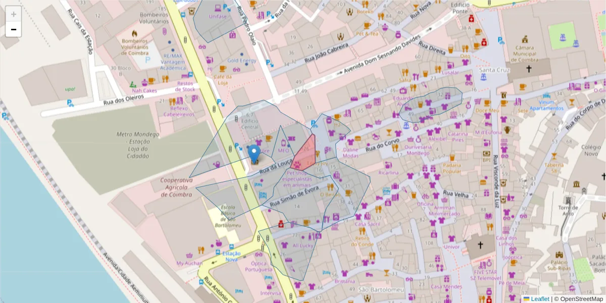 Mapa detalhado do código postal 3000-244 com limites, códigos postais vizinhos e agências dos correios