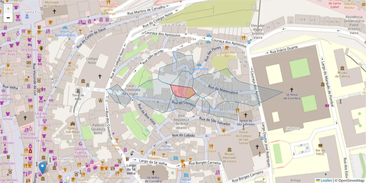 Mapa detalhado do código postal 3000-245 com limites, códigos postais vizinhos e agências dos correios
