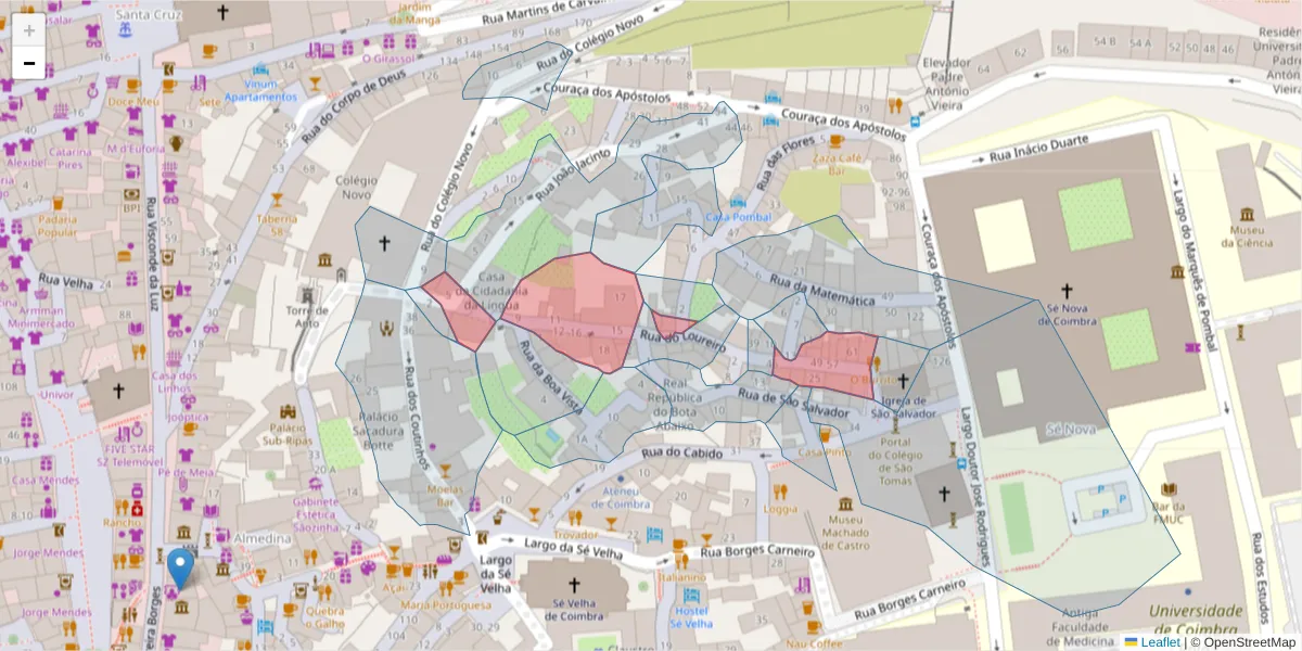 Mapa detalhado do código postal 3000-247 com limites, códigos postais vizinhos e agências dos correios