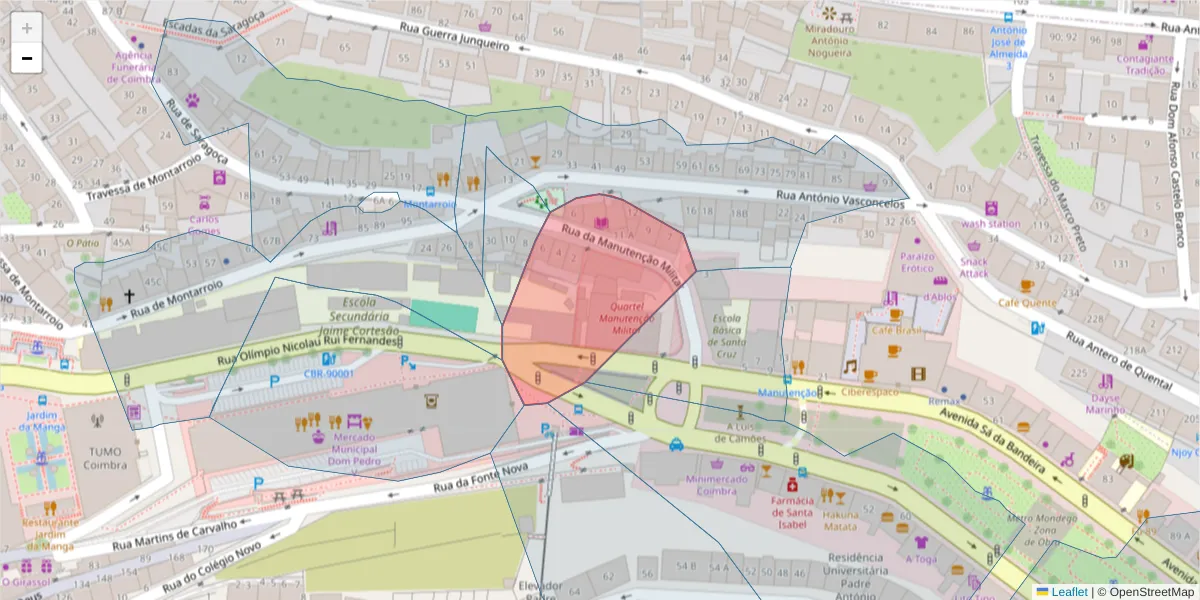 Mapa detalhado do código postal 3000-259 com limites, códigos postais vizinhos e agências dos correios