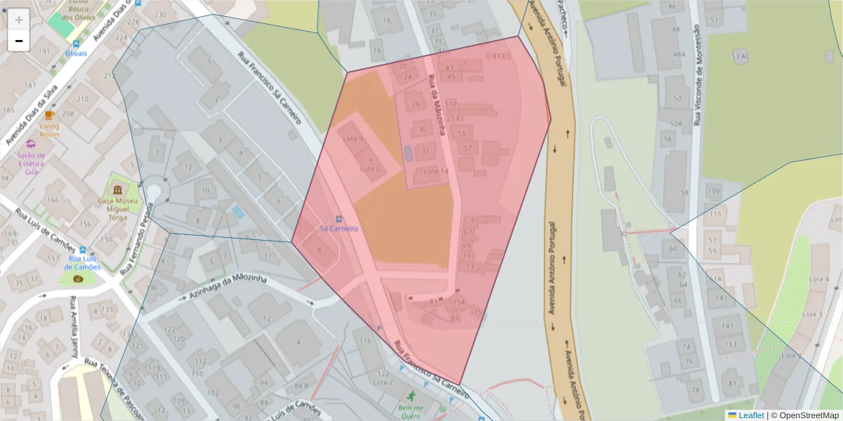Mapa detalhado do código postal 3000-261 com limites, códigos postais vizinhos e agências dos correios