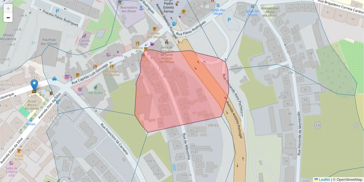 Mapa detalhado do código postal 3000-262 com limites, códigos postais vizinhos e agências dos correios